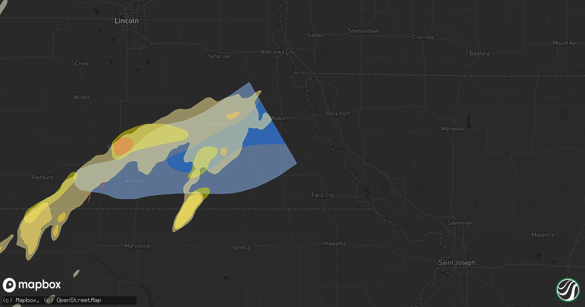 Hail map in Stella, NE on May 18, 2026