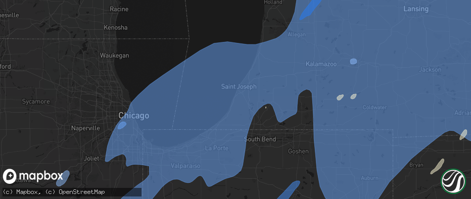 Hail map in Stevensville, MI on May 18, 2026