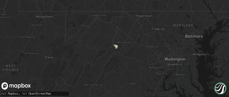 Hail map in Strasburg, VA on May 18, 2026