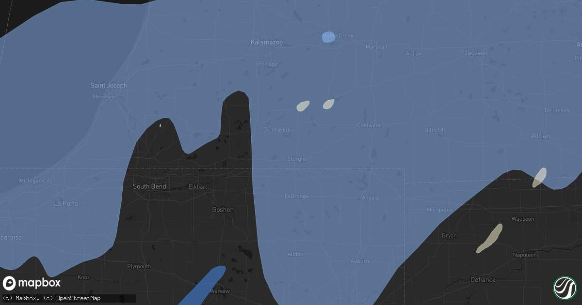 Hail map in Sturgis, MI on May 18, 2026