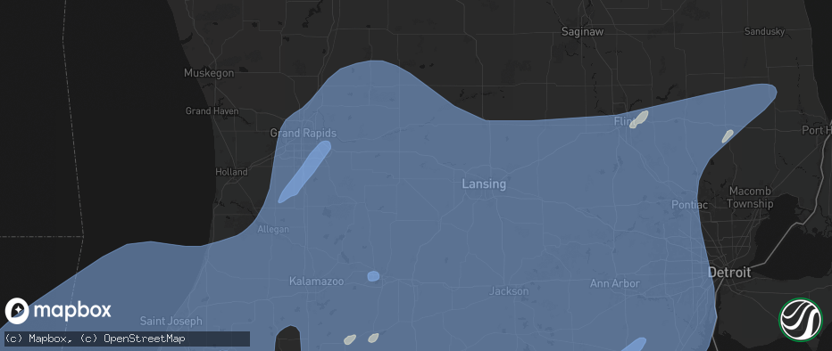 Hail map in Sunfield, MI on May 18, 2026