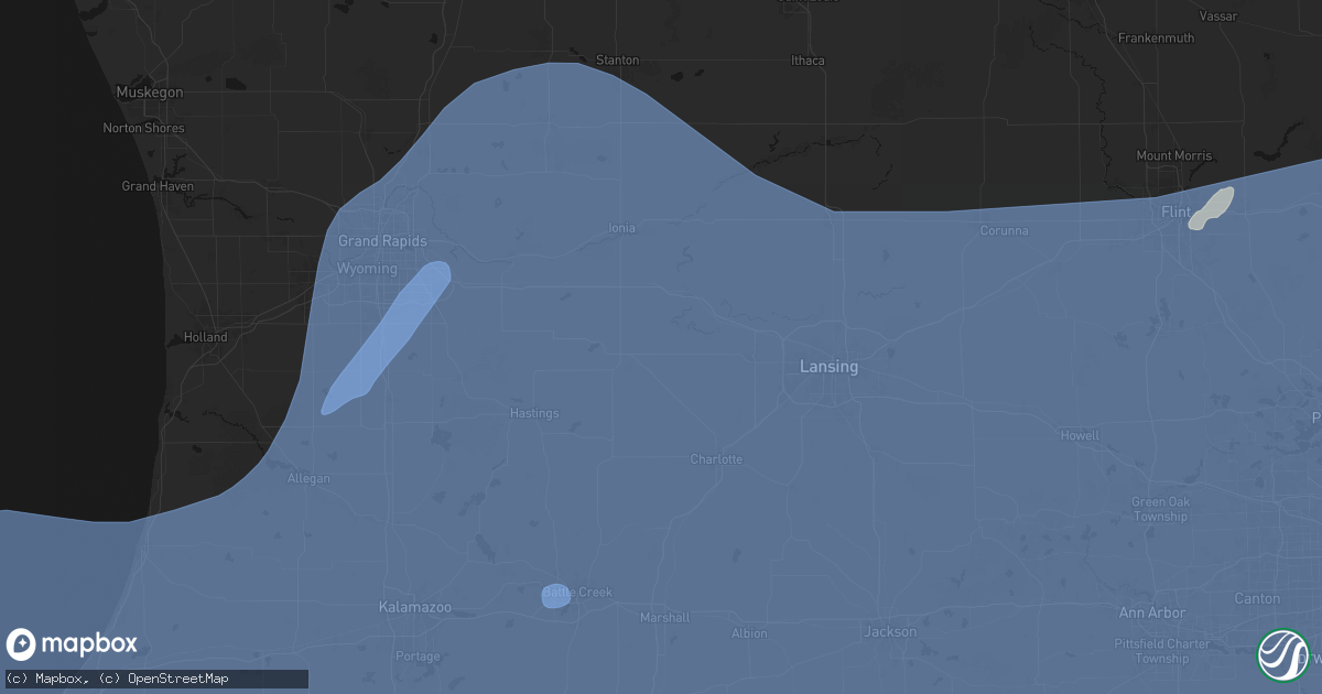 Hail map in Sunfield, MI on May 18, 2026