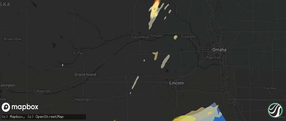Hail map in Surprise, NE on May 18, 2026