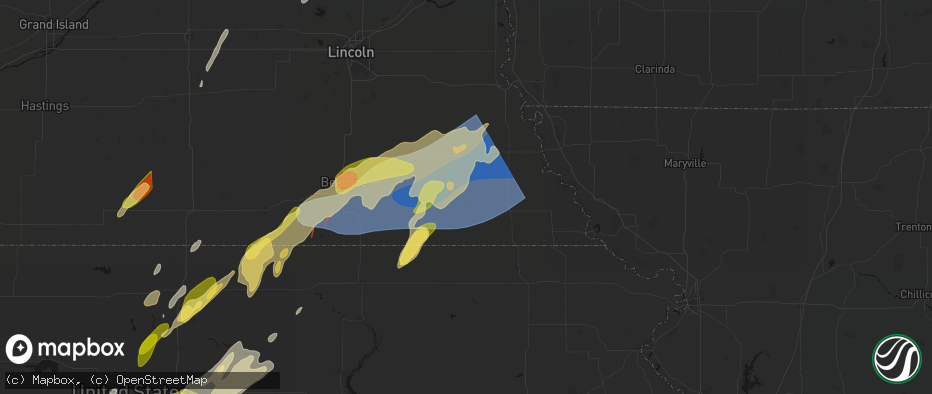 Hail map in Table Rock, NE on May 18, 2026