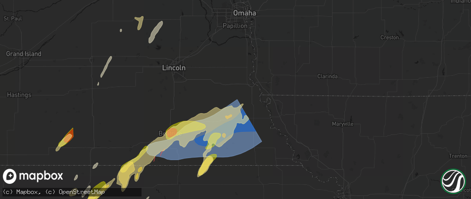 Hail map in Talmage, NE on May 18, 2026