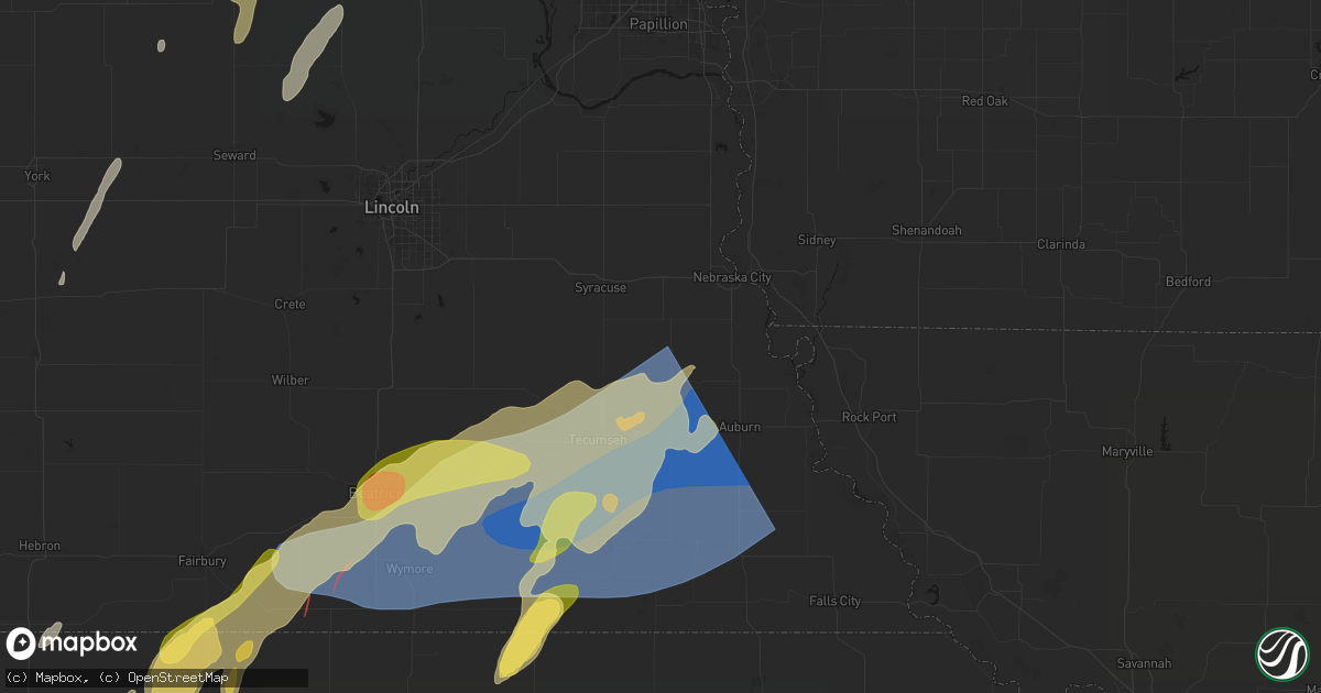 Hail map in Talmage, NE on May 18, 2026