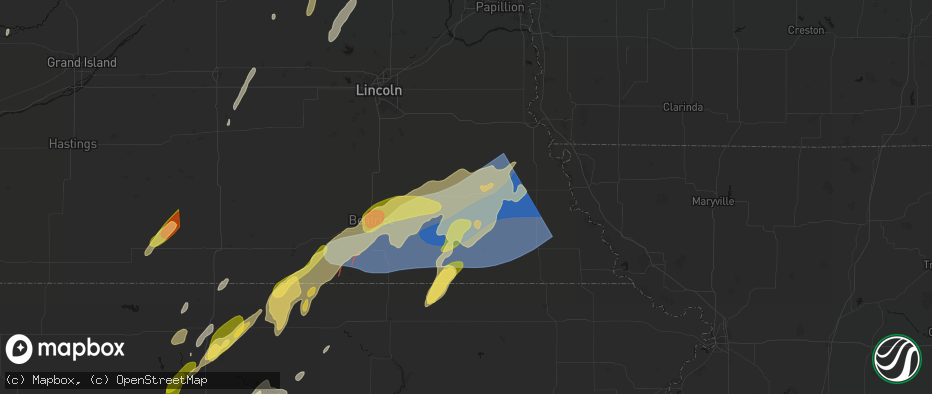 Hail map in Tecumseh, NE on May 18, 2026