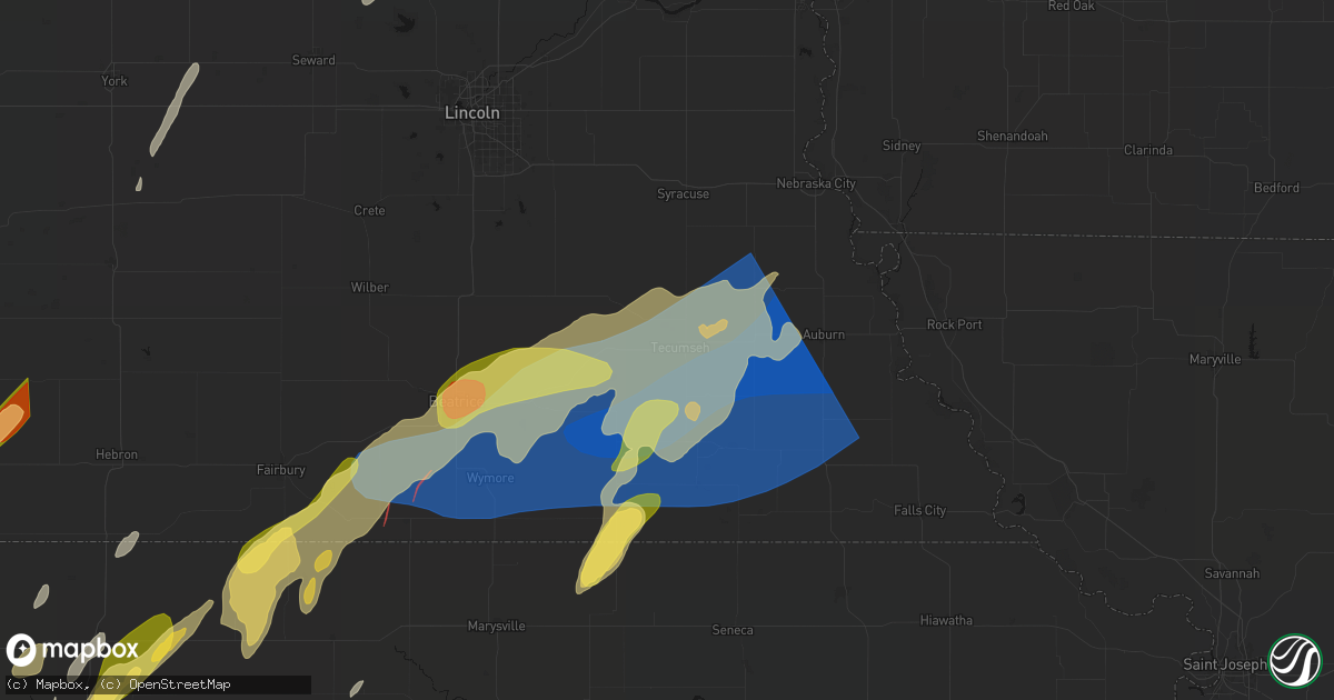 Hail map in Tecumseh, NE on May 18, 2026