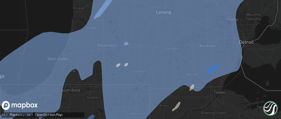 Hail map in Tekonsha, MI on May 18, 2026