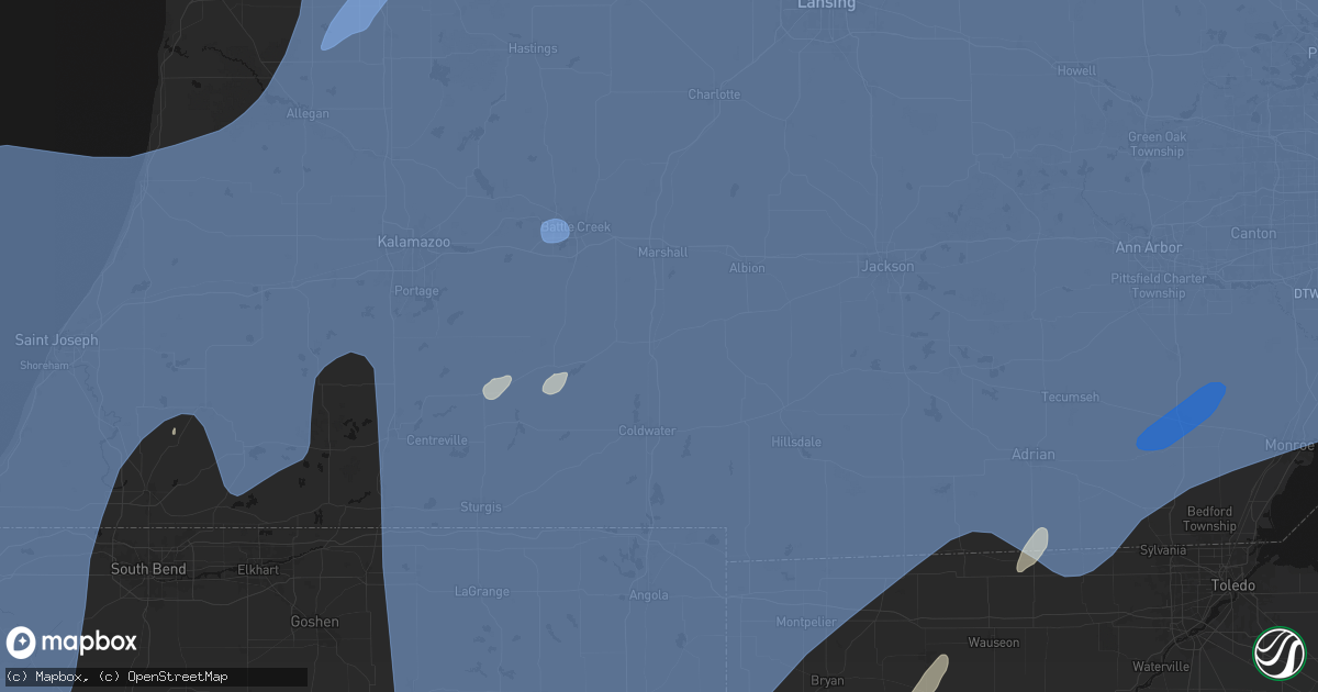 Hail map in Tekonsha, MI on May 18, 2026