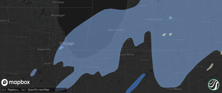 Hail map in Three Oaks, MI on May 18, 2026