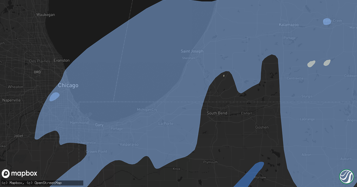 Hail map in Three Oaks, MI on May 18, 2026