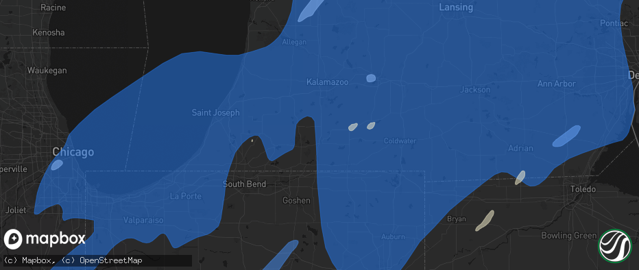 Hail map in Three Rivers, MI on May 18, 2026