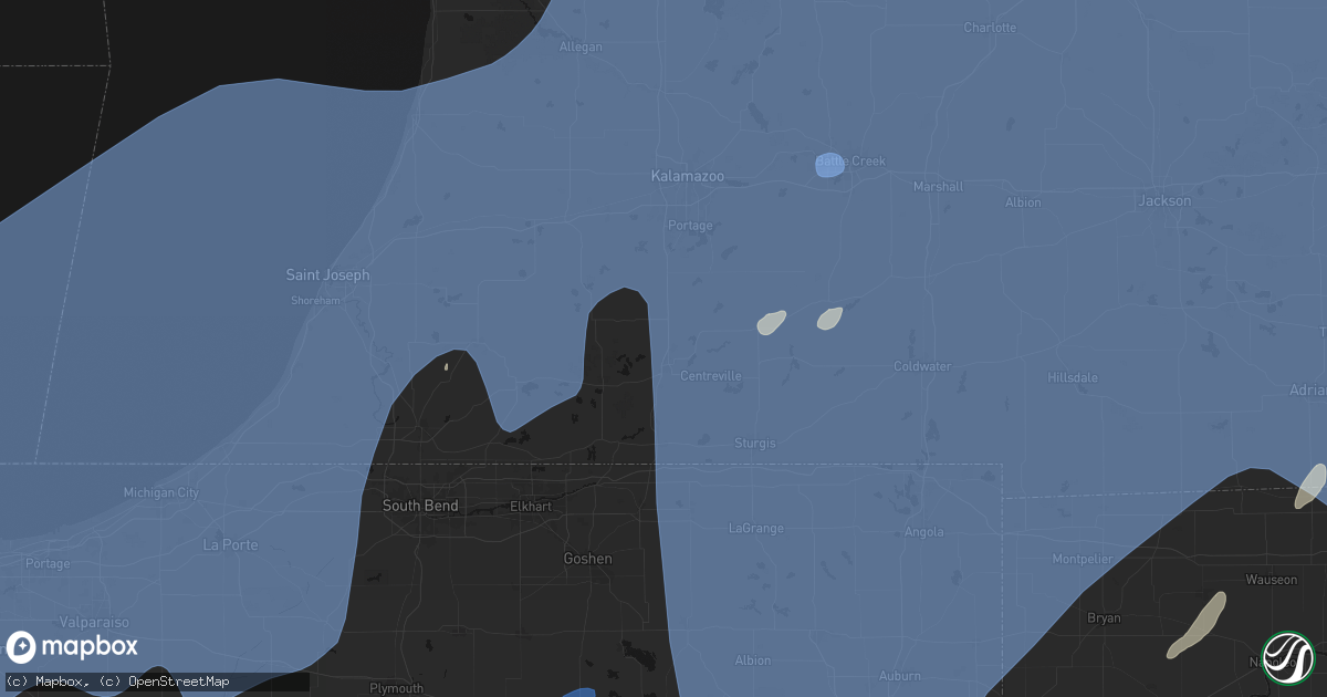 Hail map in Three Rivers, MI on May 18, 2026