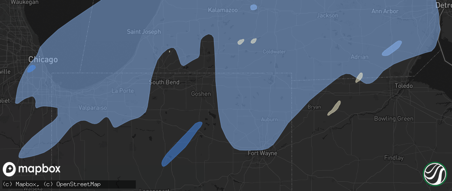 Hail map in Topeka, IN on May 18, 2026