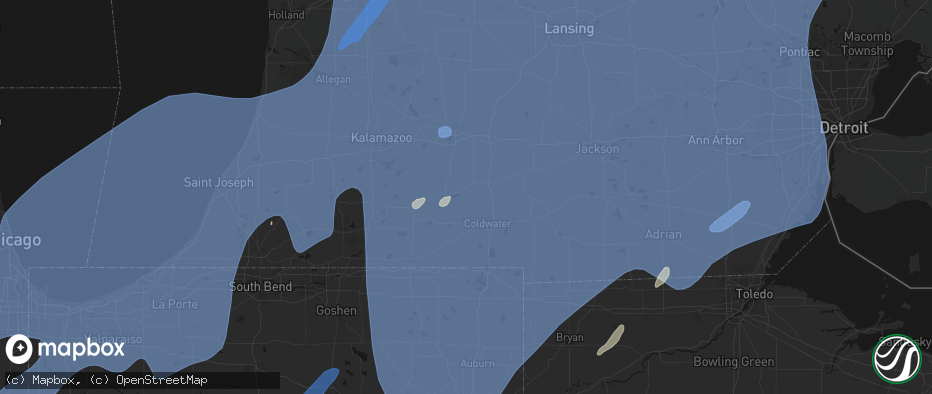 Hail map in Union City, MI on May 18, 2026