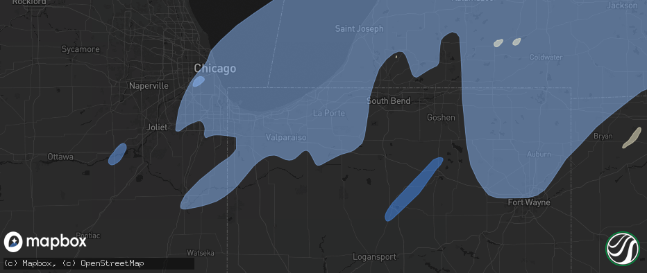 Hail map in Union Mills, IN on May 18, 2026