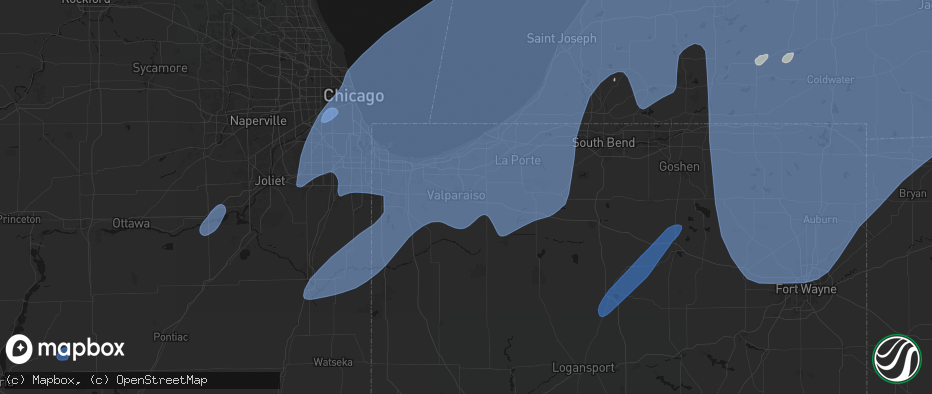 Hail map in Valparaiso, IN on May 18, 2026