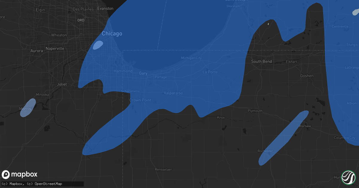 Hail map in Valparaiso, IN on May 18, 2026