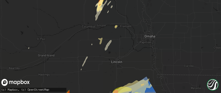 Hail map in Valparaiso, NE on May 18, 2026