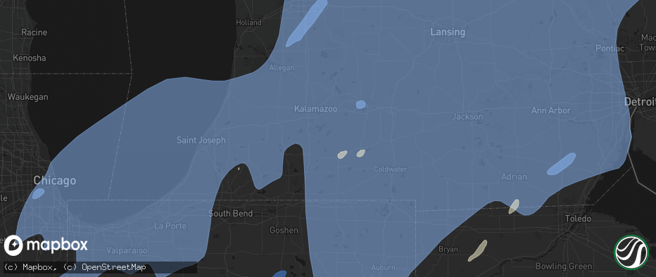 Hail map in Vicksburg, MI on May 18, 2026