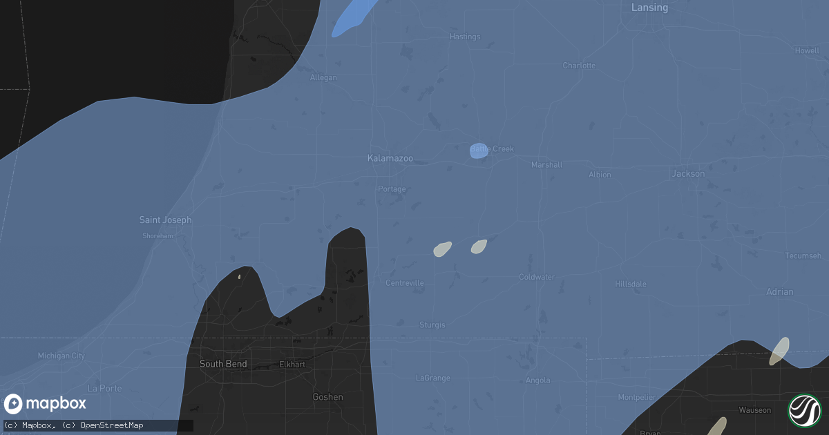 Hail map in Vicksburg, MI on May 18, 2026