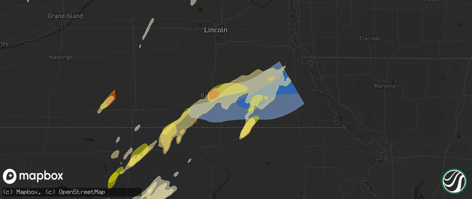 Hail map in Virginia, NE on May 18, 2026