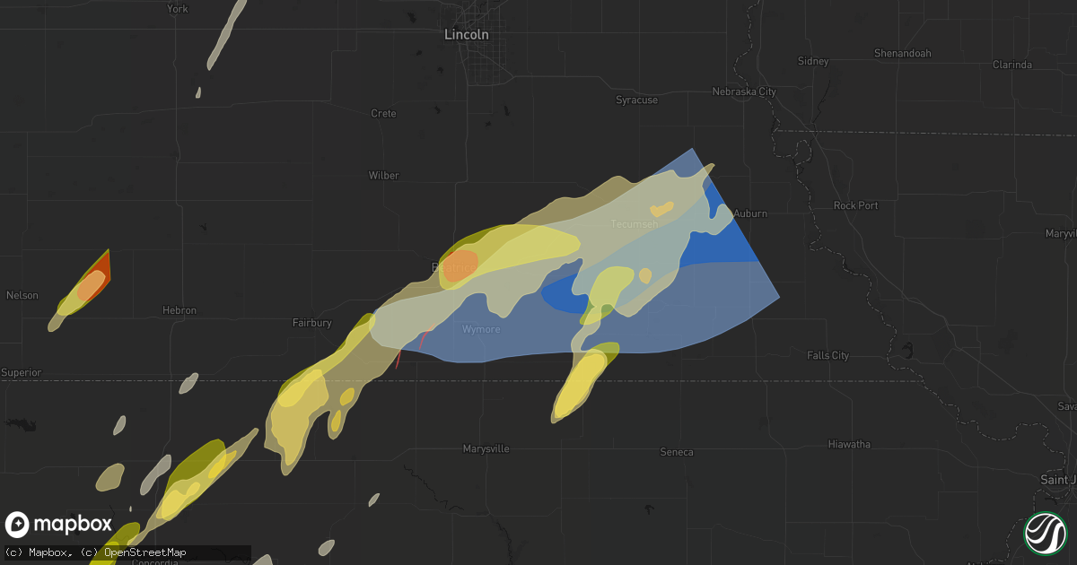 Hail map in Virginia, NE on May 18, 2026
