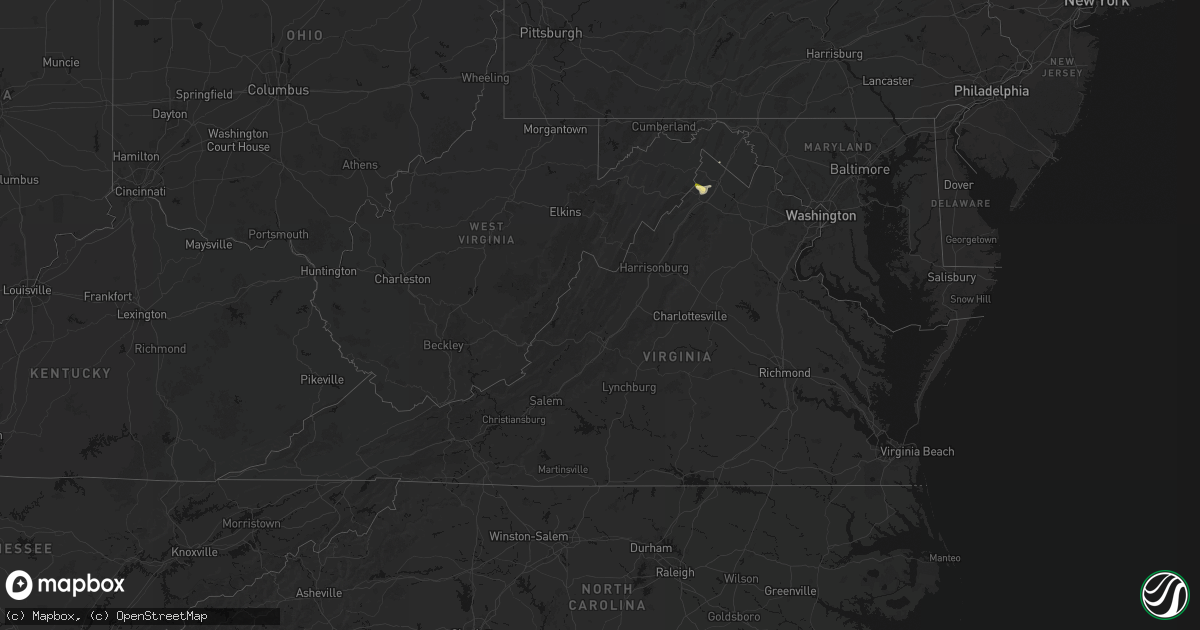 Hail map in Virginia on May 18, 2026