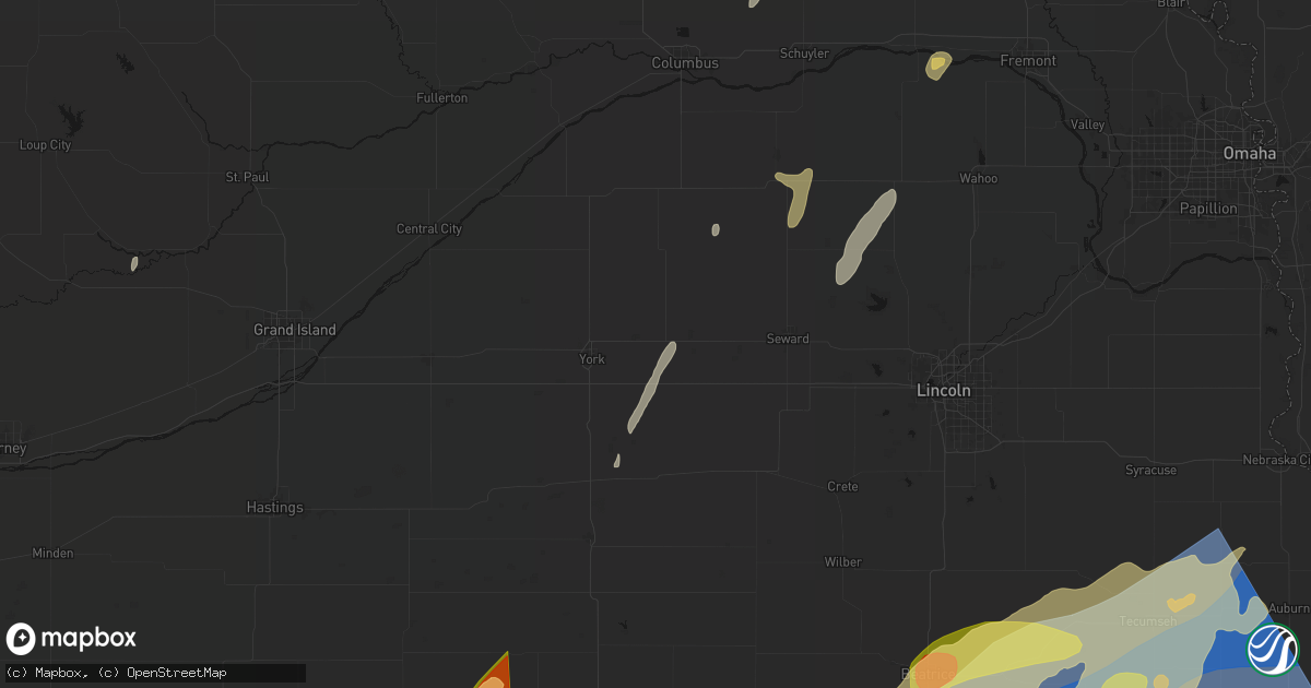 Hail map in Waco, NE on May 18, 2026