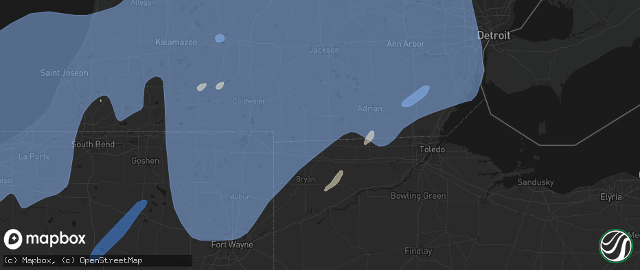 Hail map in Waldron, MI on May 18, 2026