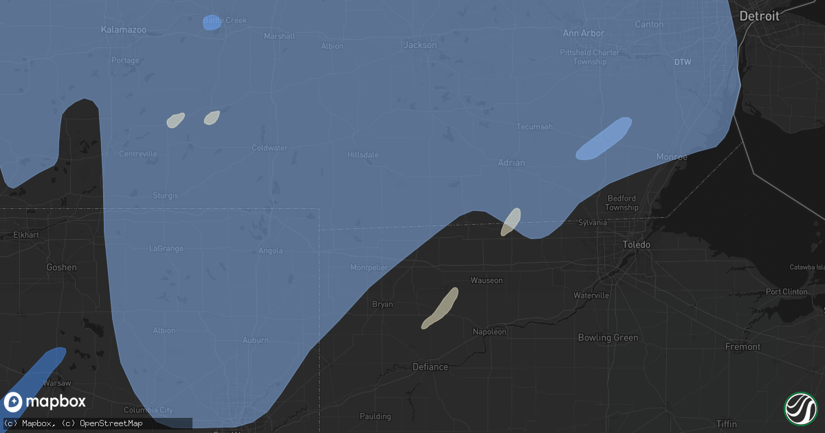 Hail map in Waldron, MI on May 18, 2026