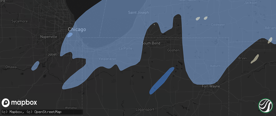 Hail map in Walkerton, IN on May 18, 2026