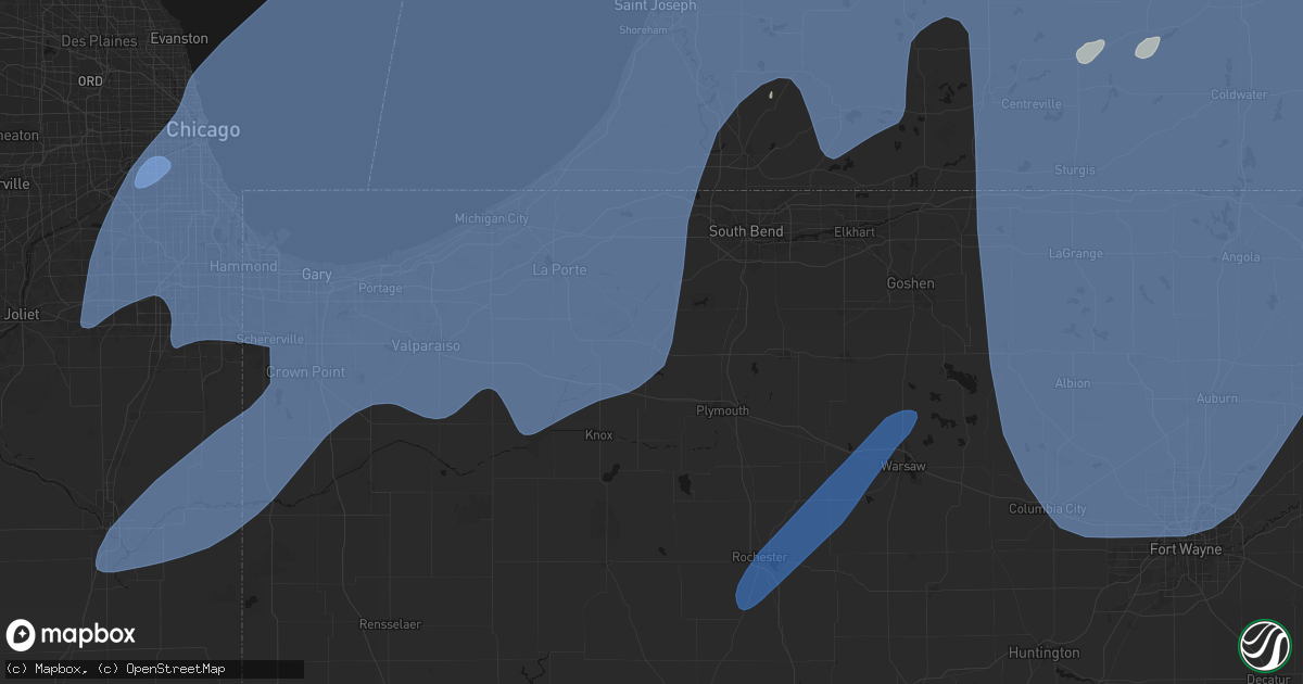 Hail map in Walkerton, IN on May 18, 2026