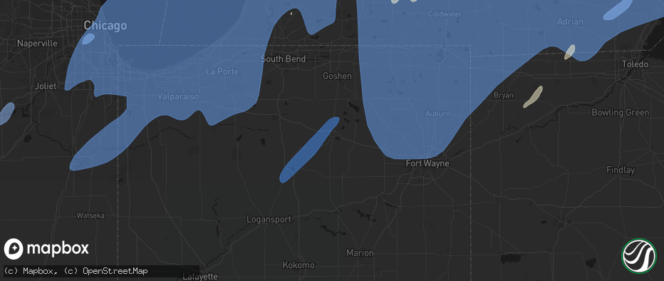 Hail map in Warsaw, IN on May 18, 2026