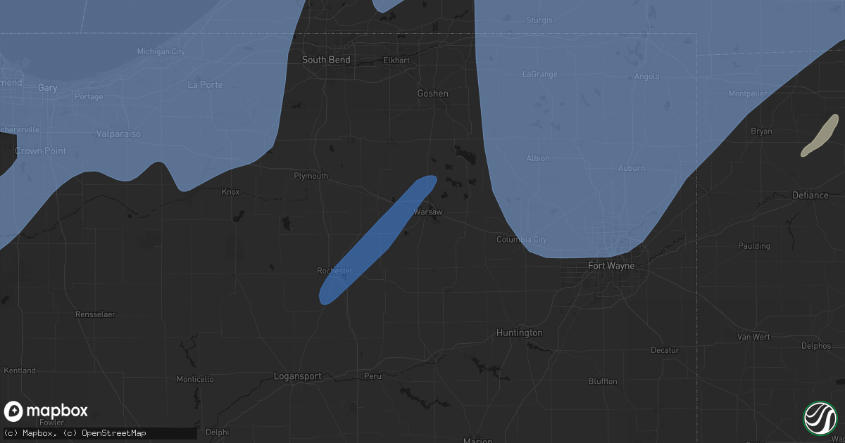 Hail map in Warsaw, IN on May 18, 2026