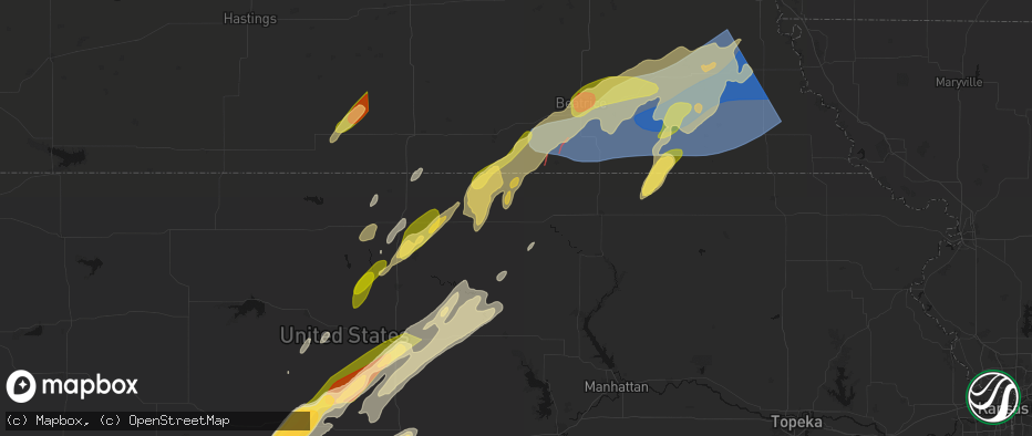 Hail map in Washington, KS on May 18, 2026