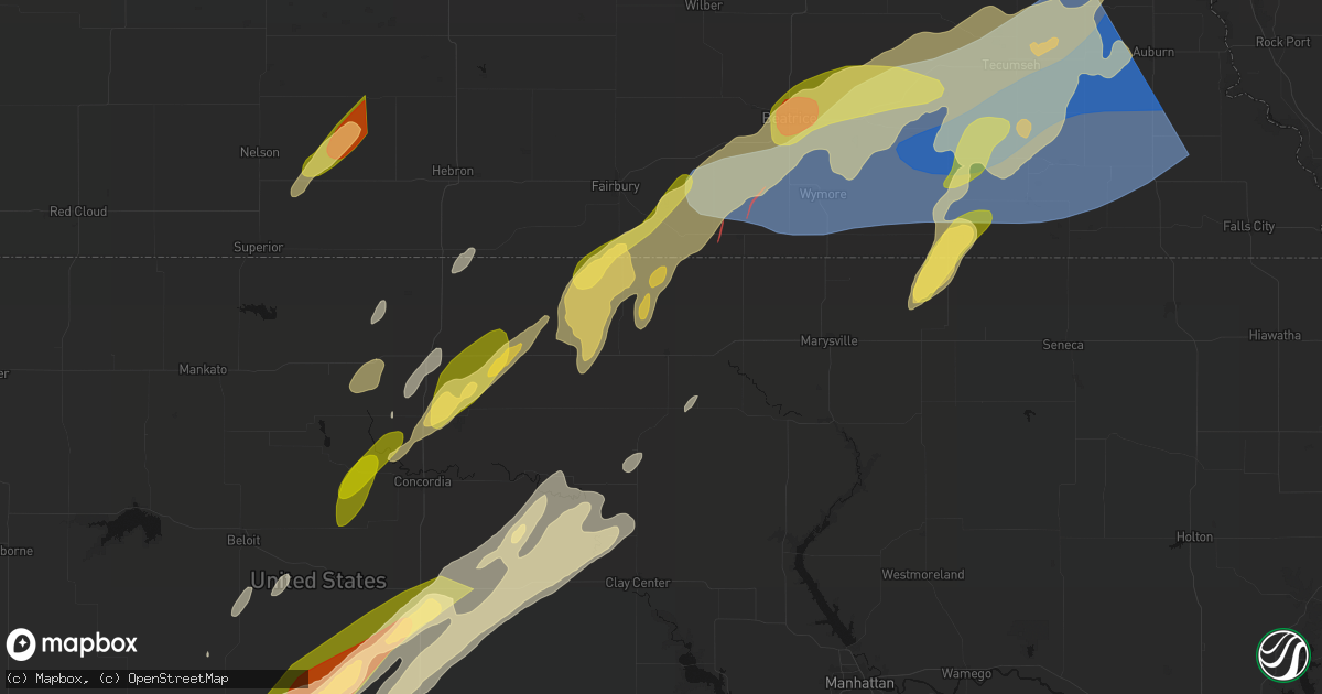 Hail map in Washington, KS on May 18, 2026