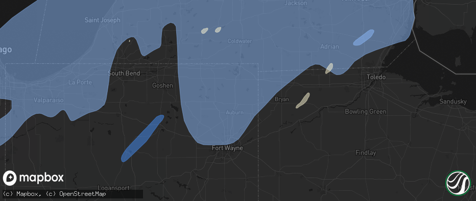 Hail map in Waterloo, IN on May 18, 2026