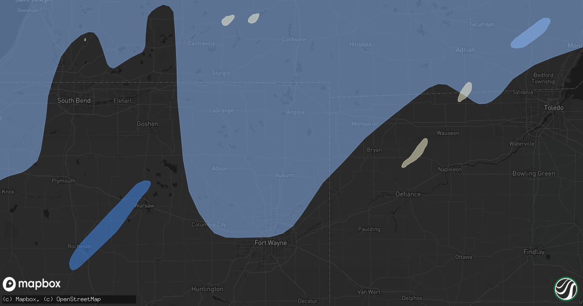 Hail map in Waterloo, IN on May 18, 2026