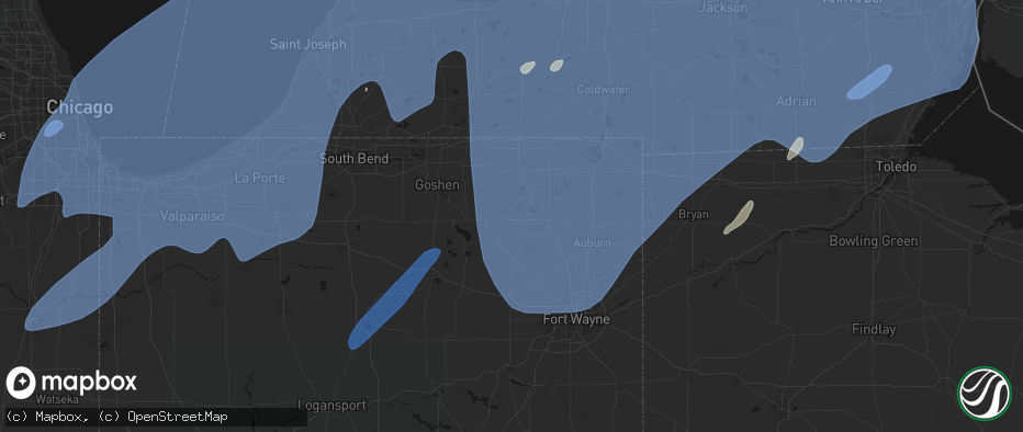 Hail map in Wawaka, IN on May 18, 2026