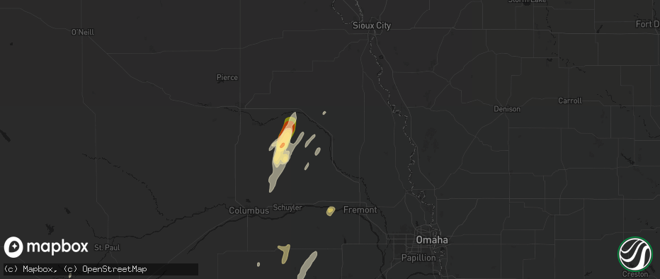 Hail map in West Point, NE on May 18, 2026