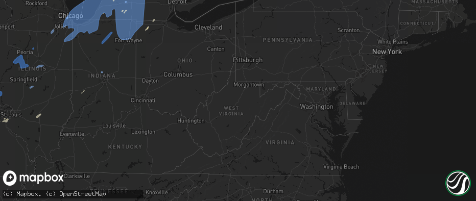 Hail map in West Virginia on May 18, 2026