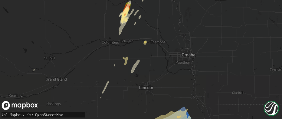 Hail map in Weston, NE on May 18, 2026