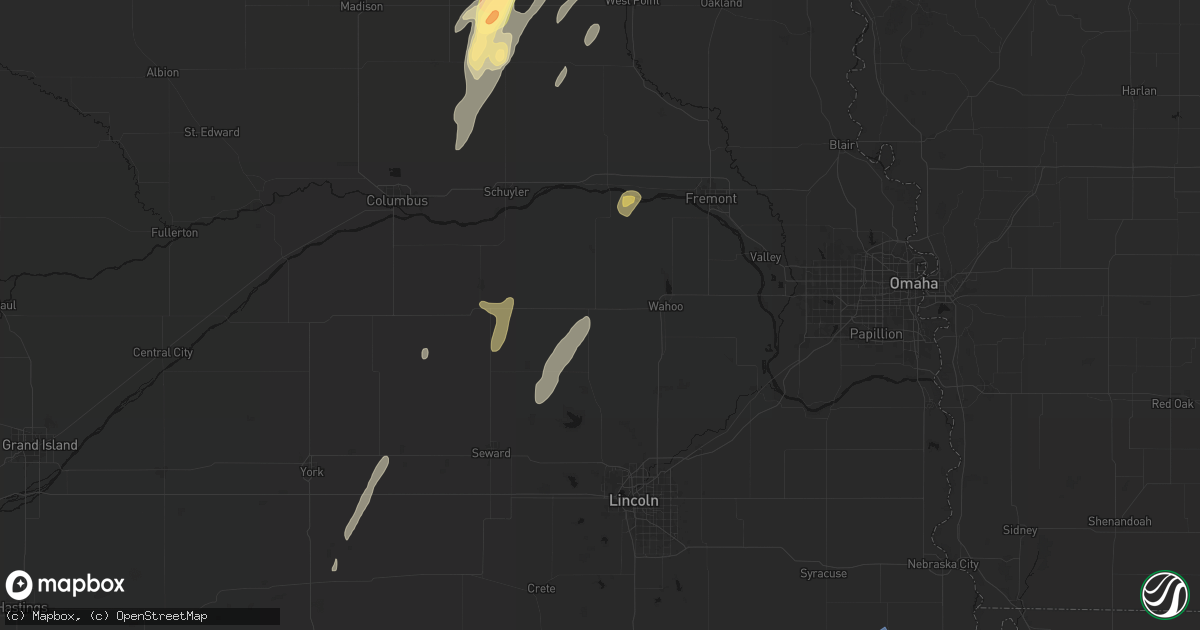 Hail map in Weston, NE on May 18, 2026