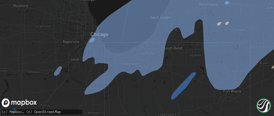 Hail map in Westville, IN on May 18, 2026