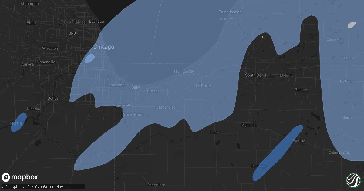 Hail map in Westville, IN on May 18, 2026