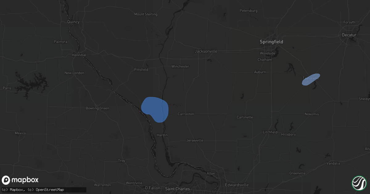 Hail map in White Hall, IL on May 18, 2026