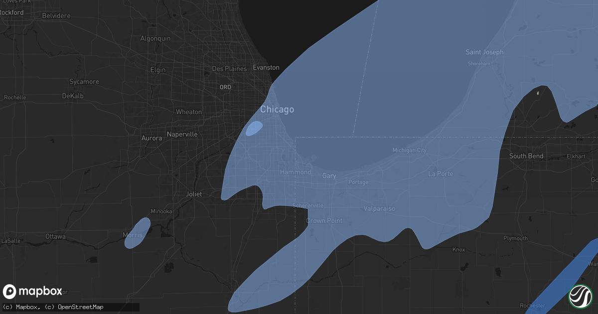 Hail map in Whiting, IN on May 18, 2026