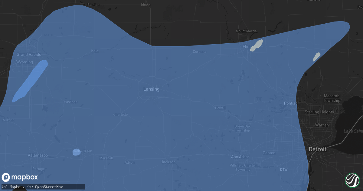 Hail map in Williamston, MI on May 18, 2026